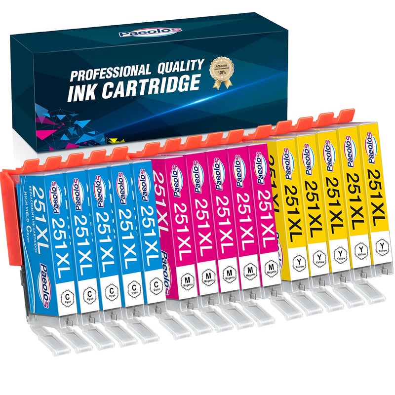 Paeolos 251XL Ink Cartridges High-Yield Replacement for Canon Ink 251 251XL Compatible with Canon mx922 Printer Ink cartridges IX6820 IP7220 IP8720 MG7520 MG5520 MG5420 MG6320 (5 Cyan 5 Magenta 5 Yellow) - Image 1